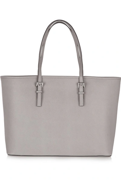 Shop Michael Michael Kors Jet Set Textured-leather Tote In Gray
