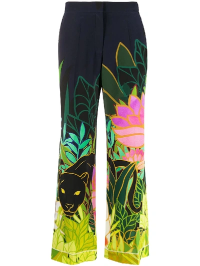 Shop Valentino Panther In The Jungle Trousers In Blue