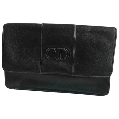 Pre-owned Dior Leather Clutch Bag In Black