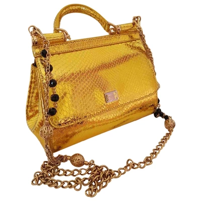 Pre-owned Dolce & Gabbana Sicily Gold Python Handbag