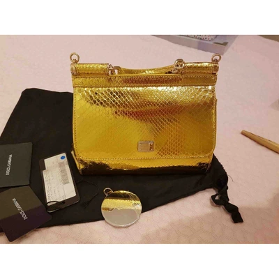 Pre-owned Dolce & Gabbana Sicily Gold Python Handbag