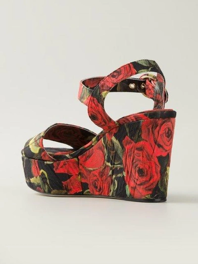 Shop Dolce & Gabbana Rose Print Brocade Wedge Sandals