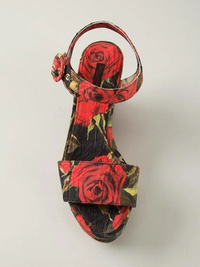 Shop Dolce & Gabbana Rose Print Brocade Wedge Sandals