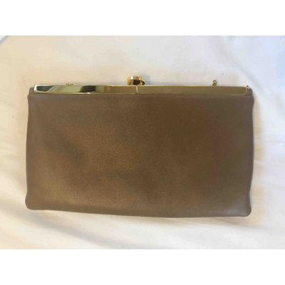 Pre-owned Bulgari Leather Clutch Bag In Beige