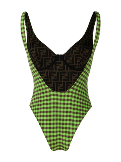Shop Fendi Checked Swimsuit In Green
