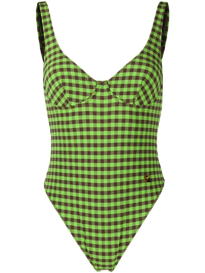 Shop Fendi Checked Swimsuit In Green