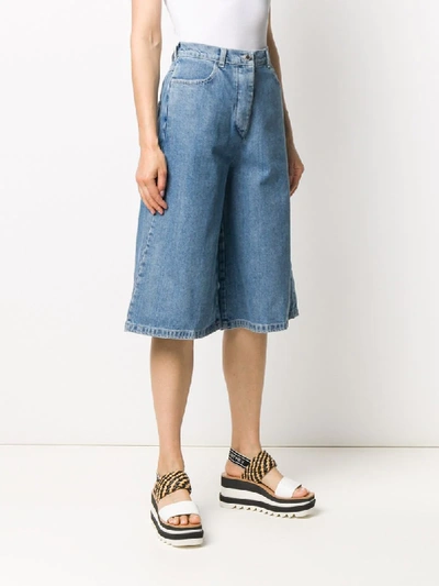 Shop Sunnei Wide-leg Denim Shorts In Blue