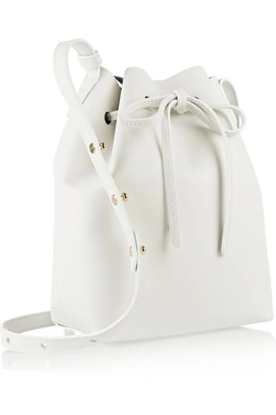 Shop Mansur Gavriel Mini Leather Bucket Bag In White