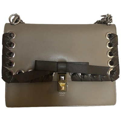 Pre-owned Fendi Kan I Leather Handbag In Beige