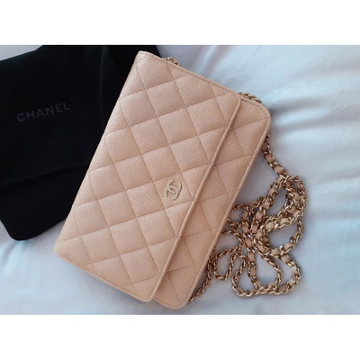 Pre-owned Chanel Wallet On Chain Beige Leather Handbag