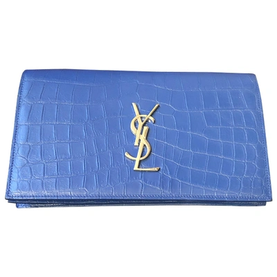 Pre-owned Saint Laurent Kate Monogramme Leather Clutch Bag In Blue