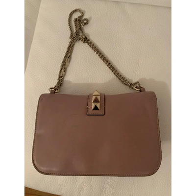 Pre-owned Valentino Garavani Glam Lock Leather Handbag In Gray