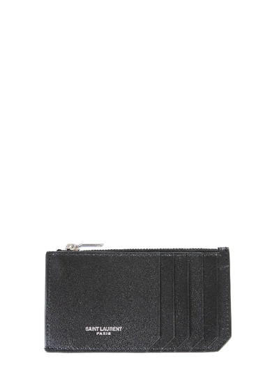 Shop Saint Laurent Zip Card Holder In Nero