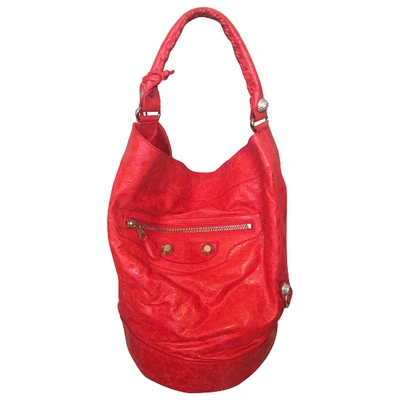 Pre-owned Balenciaga Pompon Leather Handbag In Red