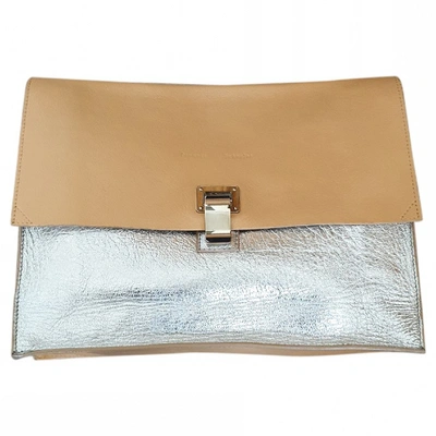 Pre-owned Proenza Schouler Lunch Leather Clutch Bag In Silver