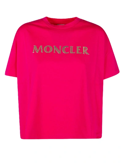 Shop Moncler Logo Cropped T-shirt In Pink