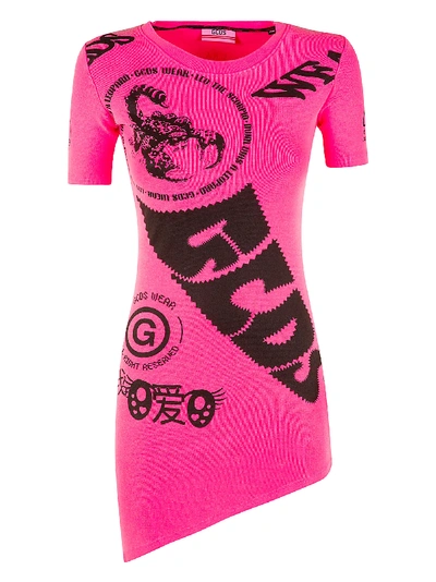 Shop Gcds Asymmetric Skirt Printed Dress In Pink