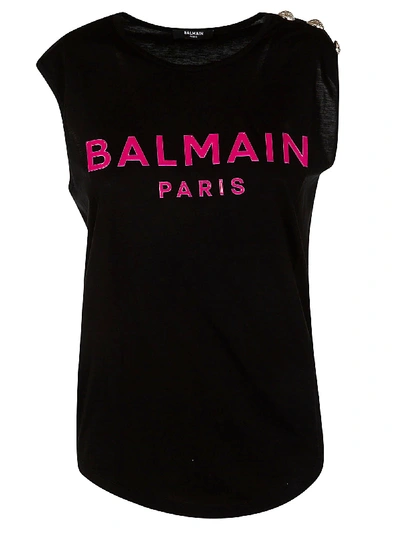 Shop Balmain Logo Tank Top In Black/pink