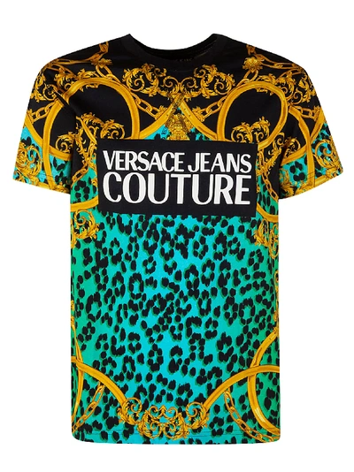 Shop Versace Jeans Couture All-over Print T-shirt In Black Gold/cyan