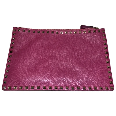 Pre-owned Valentino Garavani Leather Clutch Bag In Purple