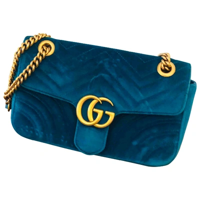 Pre-owned Gucci Gg Marmont Flap Velvet Crossbody Bag In Turquoise ...