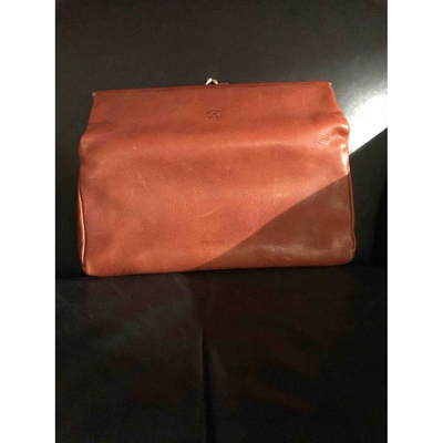 Pre-owned Il Bisonte Leather Clutch Bag In Camel