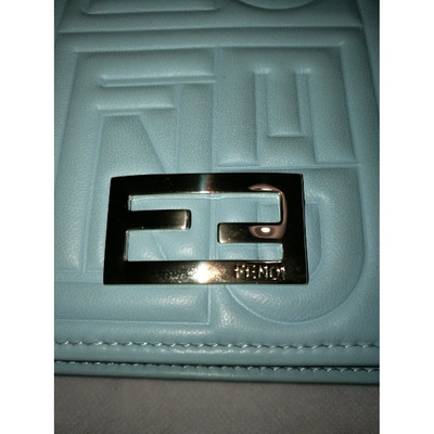 Pre-owned Fendi Leather Clutch Bag In Turquoise