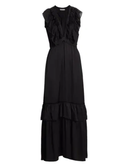 Shop Munthe Macedonia Ruffle Front Maxi Dress In Black