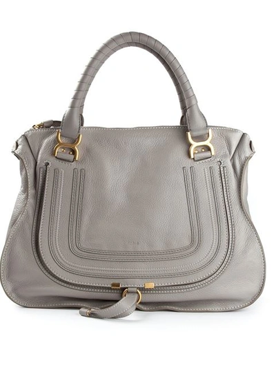 Chloé Marcie Small Textured-leather Tote In Light Gray