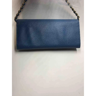 Pre-owned Prada Leather Clutch Bag In Blue