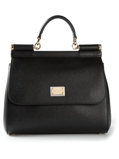 Dolce & Gabbana Medium Miss Sicily Leather Top-handle Satchel In Black