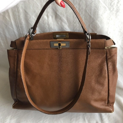 Pre-owned Fendi Peekaboo Leather Handbag In Brown