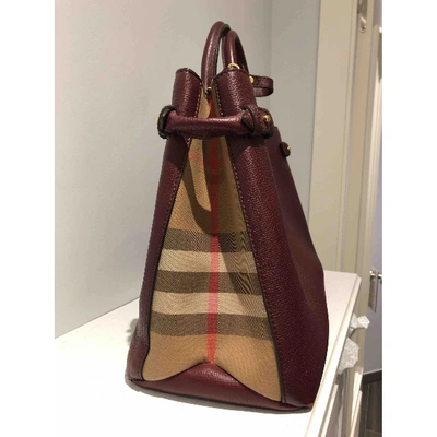 Pre-owned Burberry The Banner  Leather Tote In Burgundy