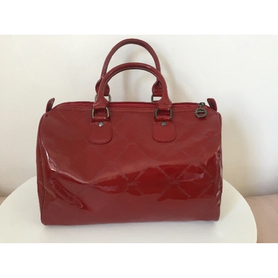 Pre-owned Longchamp Patent Leather Bowling Bag In Red