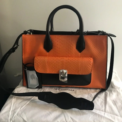 Pre-owned Balenciaga Padlock Leather Crossbody Bag In Orange