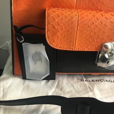 Pre-owned Balenciaga Padlock Leather Crossbody Bag In Orange