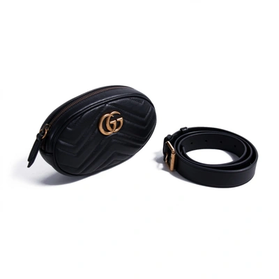 Pre-owned Gucci Marmont Leather Handbag In Black