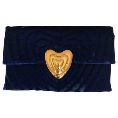 Pre-owned Escada Heart Bag Velvet Clutch Bag In Blue
