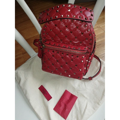 Pre-owned Valentino Garavani Rockstud Spike Red Leather Backpack