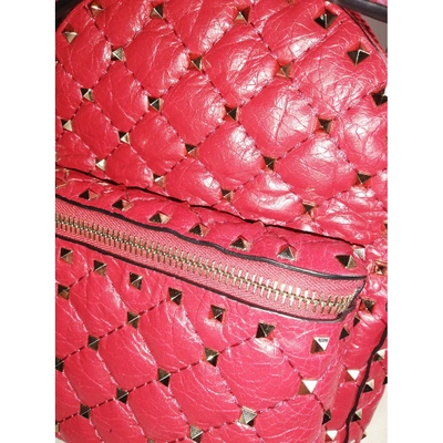 Pre-owned Valentino Garavani Rockstud Spike Red Leather Backpack