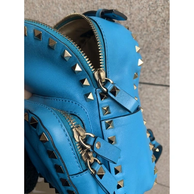 Pre-owned Valentino Garavani Rockstud Blue Leather Backpack