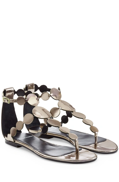 Pierre Hardy Pearls Metallic Leather T-strap Sandals In Champagne