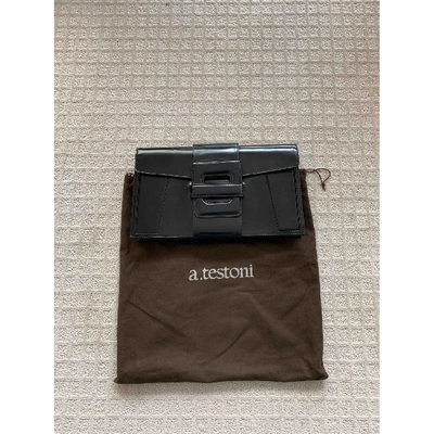 Pre-owned A. Testoni' Leather Handbag In Black