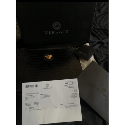 Pre-owned Versace Black Crocodile Clutch Bag