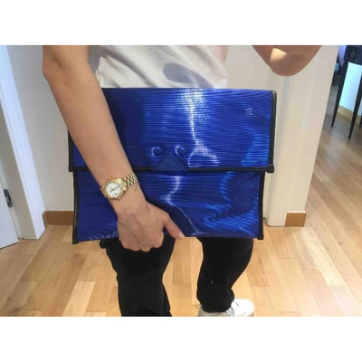 Pre-owned Emporio Armani Leather Clutch Bag In Blue