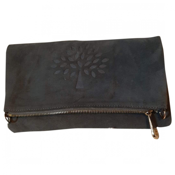 grey suede clutch bag