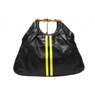 Pre-owned Gucci Vintage Bamboo Hobo Leather Handbag In Black