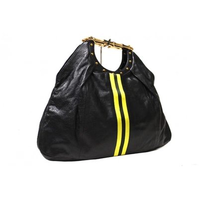Pre-owned Gucci Vintage Bamboo Hobo Leather Handbag In Black