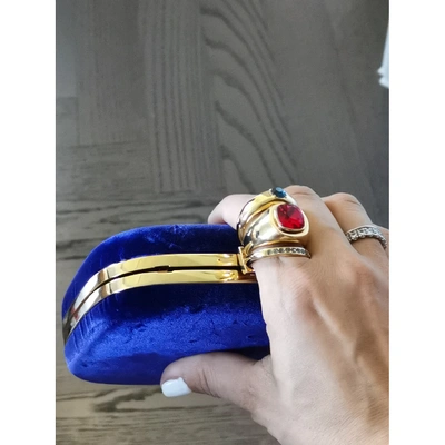 Pre-owned Dolce & Gabbana Velvet Clutch Bag In Blue