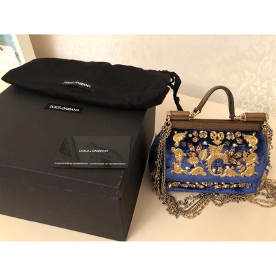 Pre-owned Dolce & Gabbana Sicily Blue Velvet Handbag